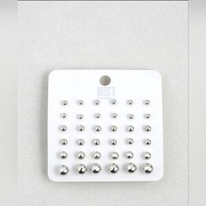 Ball Stud Earring Set- 18 Pairs- Silver BNIB